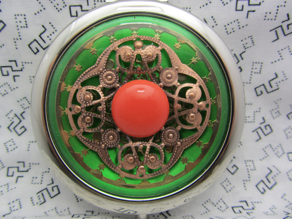 Coral And Green Compact Mirror