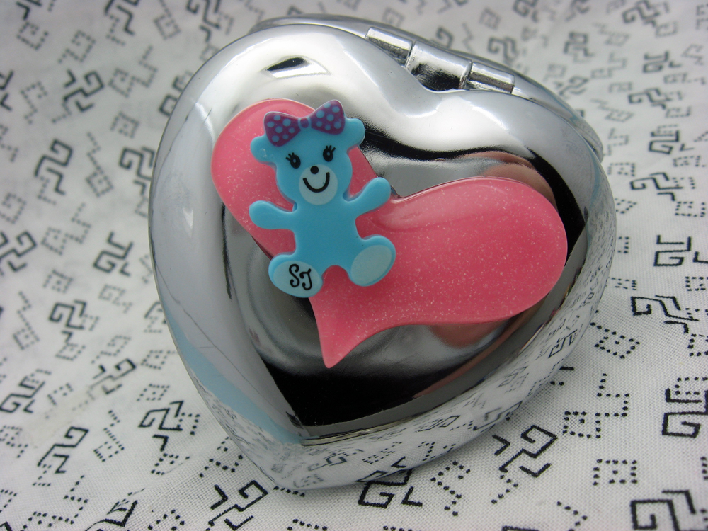 Blue Teddy Bear And Pink Heart Compact Mirror